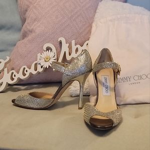 Jimmy Choo silver glitter shoes